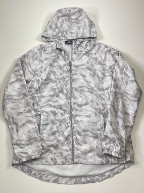 New Balance Gray Camo Lightweight Hooded Windbreaker Jacket Large